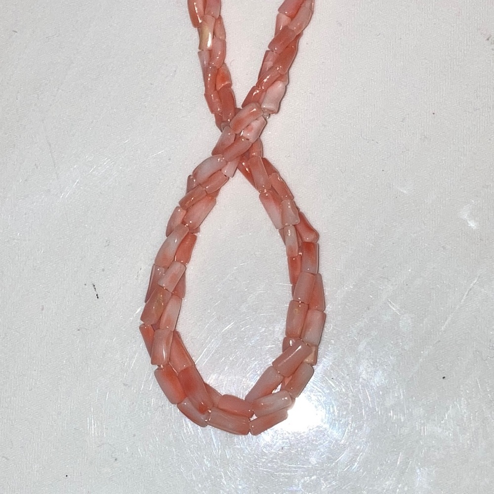 NATURAL CORAL Twisted Rope NECKLACE w/ 14k Gold Catch